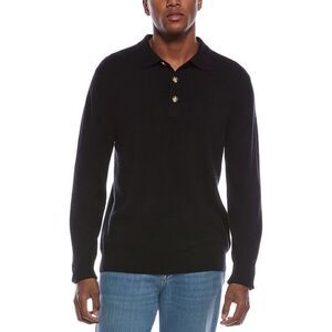 Kier + J Mens Mixed Stitch Wool & Cashmere-Blend Polo Sweater, Black